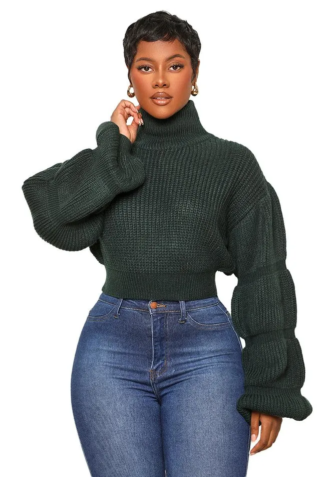 Lilly039s Kloset Tops Women Burst Your Bubble Cropped Sweater Forest Green FINAL SALE