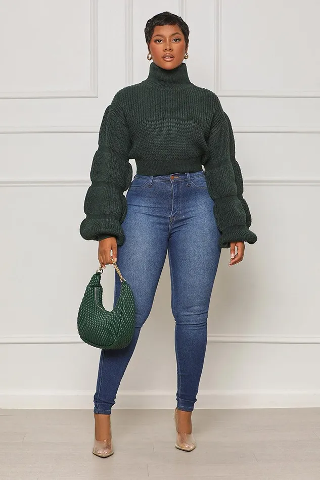 Lilly039s Kloset Tops Women Burst Your Bubble Cropped Sweater Forest Green FINAL SALE