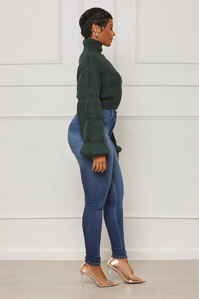 Lilly039s Kloset Tops Women Burst Your Bubble Cropped Sweater Forest Green FINAL SALE