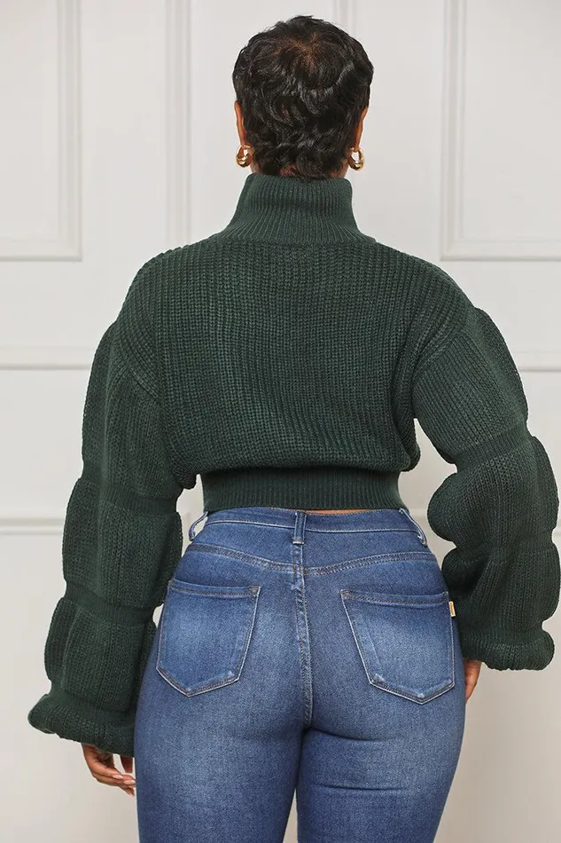 Lilly039s Kloset Tops Women Burst Your Bubble Cropped Sweater Forest Green FINAL SALE