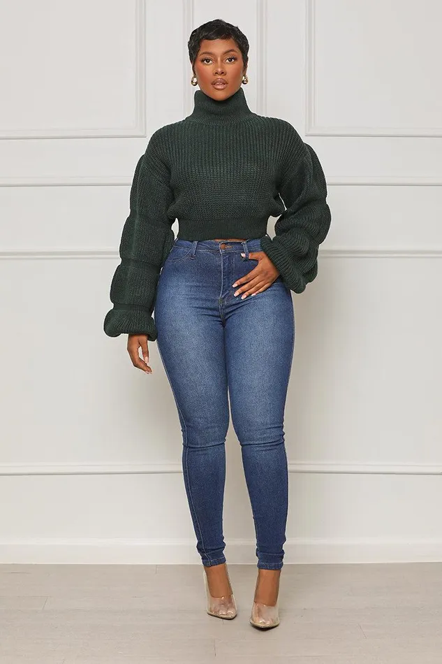 Lilly039s Kloset Tops Women Burst Your Bubble Cropped Sweater Forest Green FINAL SALE