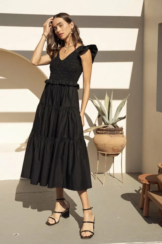 Lisette Smocked Dress In Black Black Women Bohme Dresses