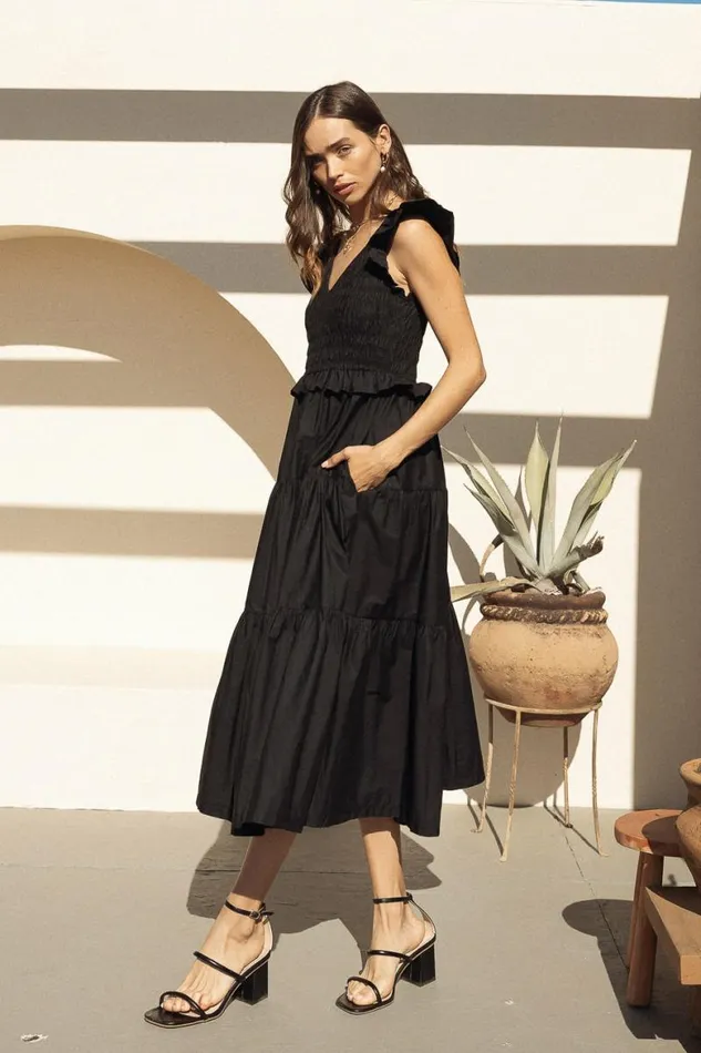 Lisette Smocked Dress In Black Black Women Bohme Dresses