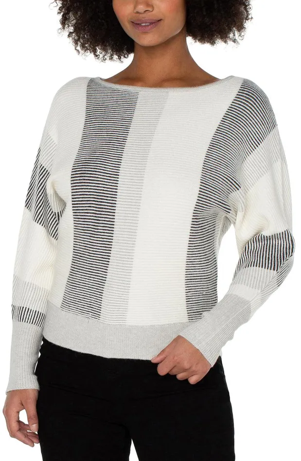 Liverpool Los Angeles BOAT NECK DOLMAN SWEATER Cream Black Color Block Women SWEATERS