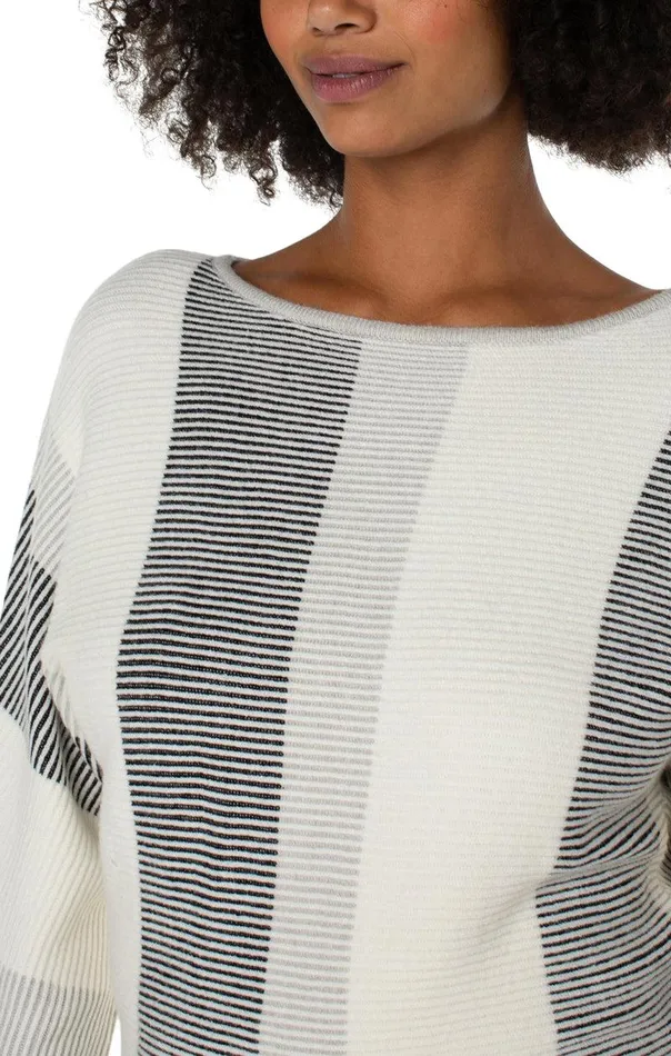 Liverpool Los Angeles BOAT NECK DOLMAN SWEATER Cream Black Color Block Women SWEATERS