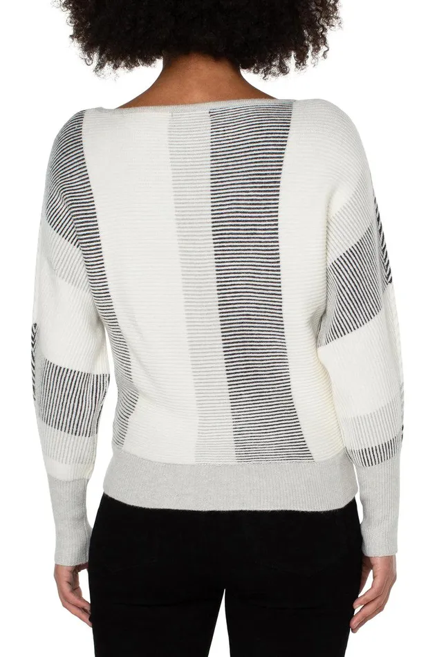 Liverpool Los Angeles BOAT NECK DOLMAN SWEATER Cream Black Color Block Women SWEATERS