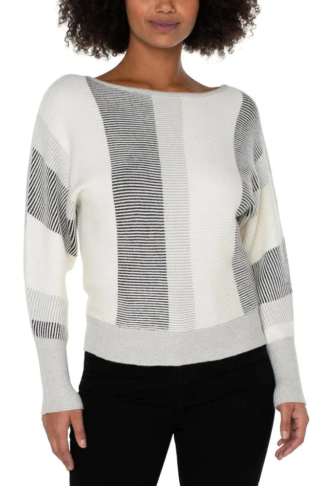 Liverpool Los Angeles BOAT NECK DOLMAN SWEATER Cream Black Color Block Women SWEATERS