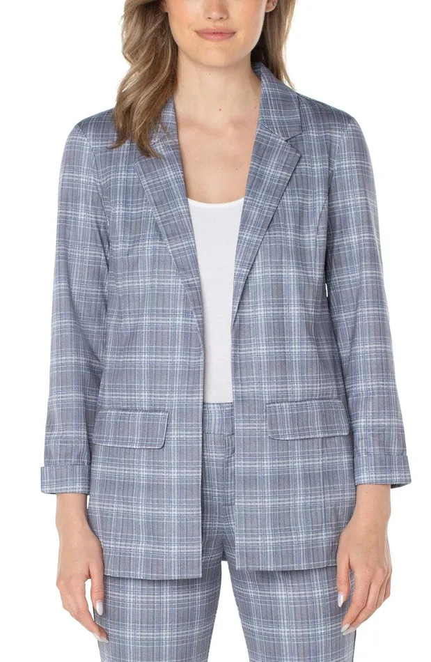 Liverpool Los Angeles BOYFRIEND BLAZER WITH PRINCESS DART PATTERN KNIT Grey Blue Tartan Women BLAZERS