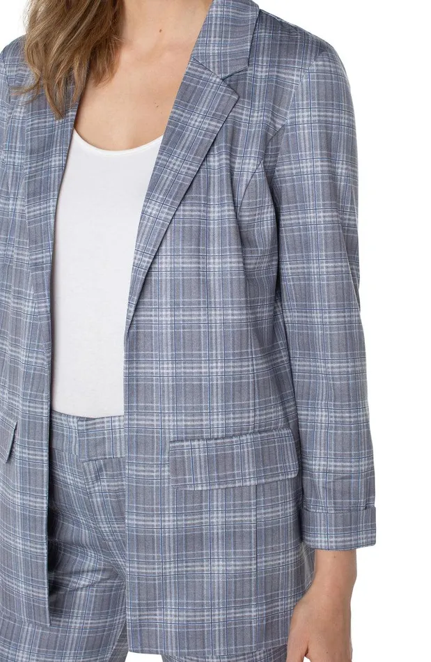 Liverpool Los Angeles BOYFRIEND BLAZER WITH PRINCESS DART PATTERN KNIT Grey Blue Tartan Women BLAZERS
