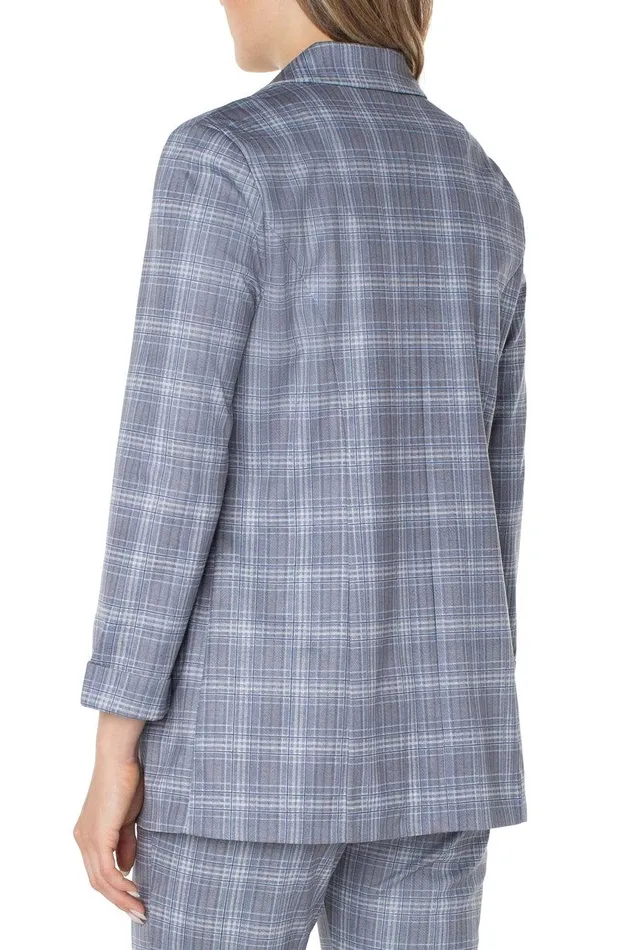 Liverpool Los Angeles BOYFRIEND BLAZER WITH PRINCESS DART PATTERN KNIT Grey Blue Tartan Women BLAZERS