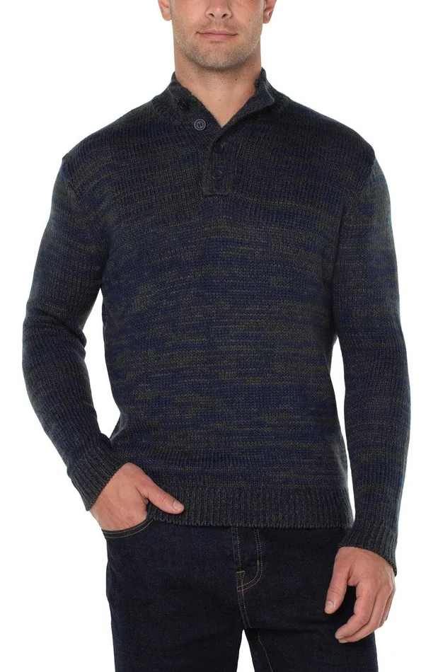 Liverpool Los Angeles BUTTON MOCK NECK SWEATER Navy Olive Multi Men SWEATERS