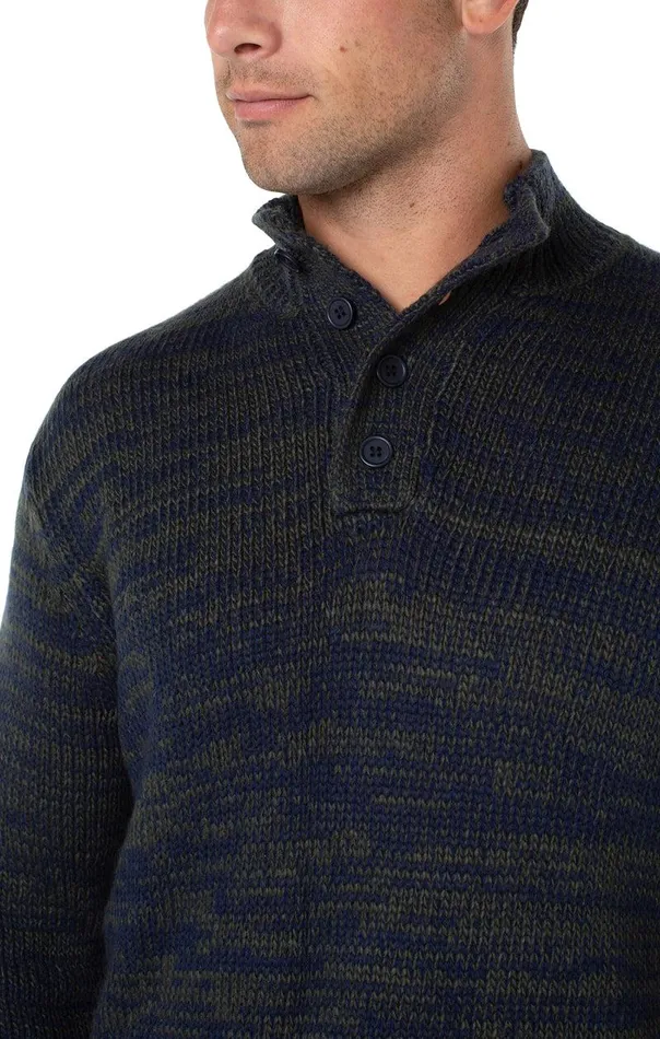 Liverpool Los Angeles BUTTON MOCK NECK SWEATER Navy Olive Multi Men SWEATERS