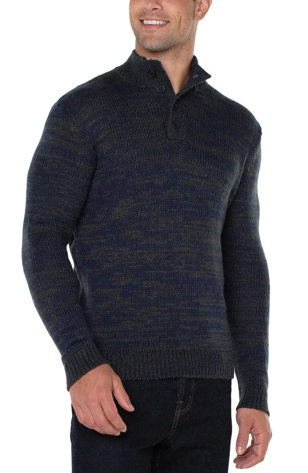 Liverpool Los Angeles BUTTON MOCK NECK SWEATER Navy Olive Multi Men SWEATERS