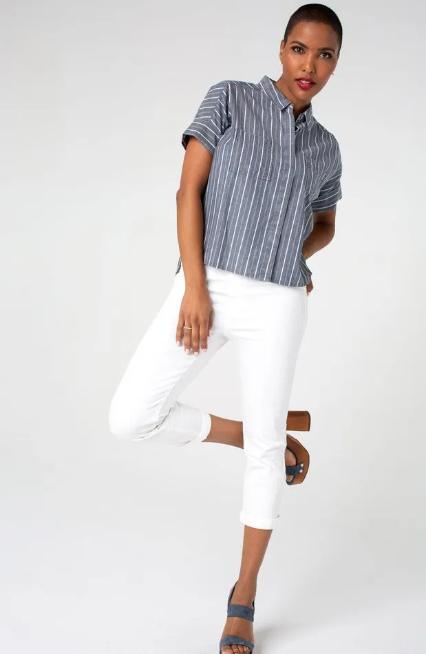 Liverpool Los Angeles CHLOE CROP ROLLED CUFF STRETCH Bright White Women CROPS