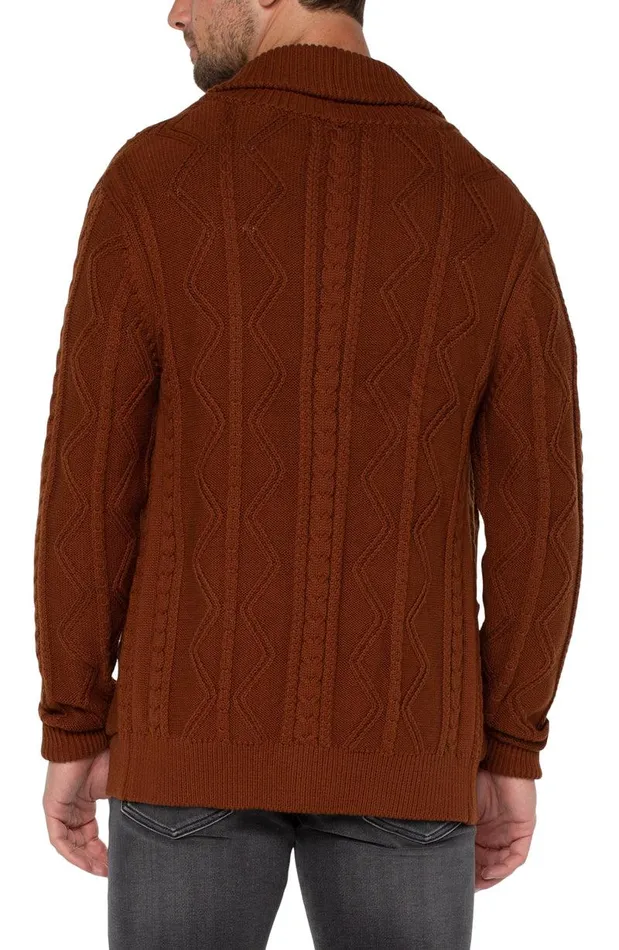 Liverpool Los Angeles FISHERMAN CABLE SHAWL COLLAR CARDIGAN Caramel Men SWEATERS