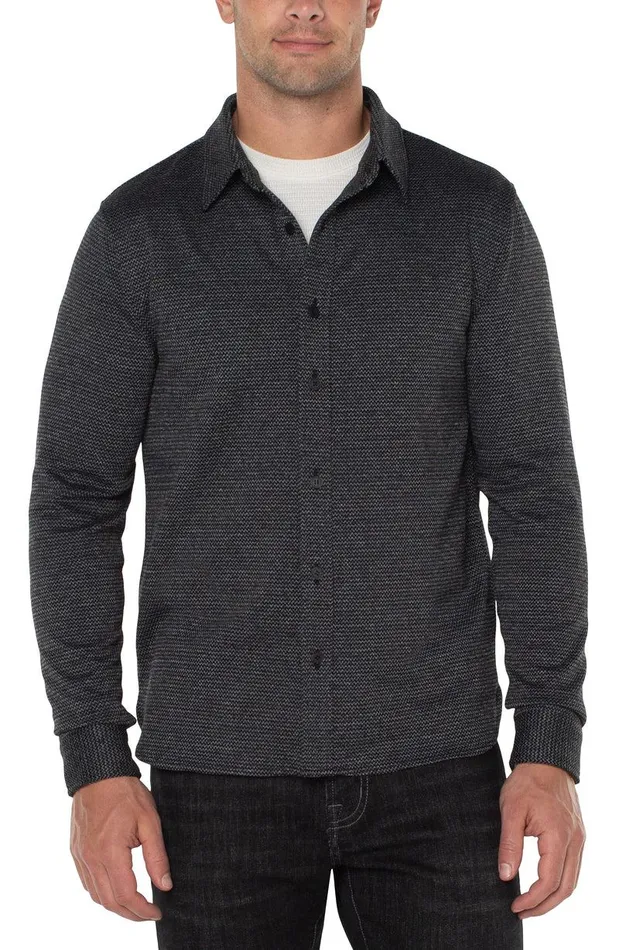 Liverpool Los Angeles KNIT BUTTON UP LONG SLEEVE SHIRT Black Multi Men BUTTON DOWNS