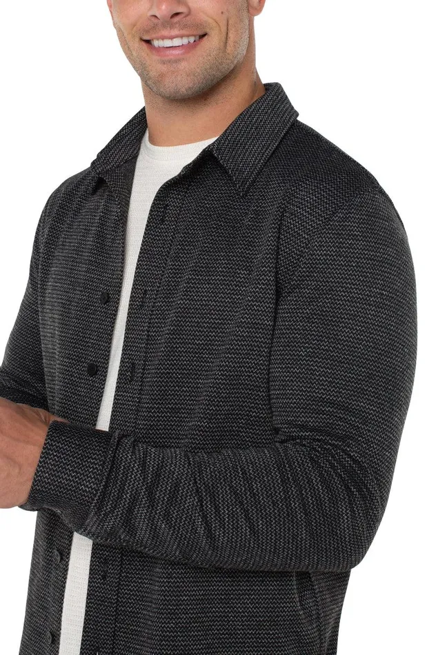 Liverpool Los Angeles KNIT BUTTON UP LONG SLEEVE SHIRT Black Multi Men BUTTON DOWNS