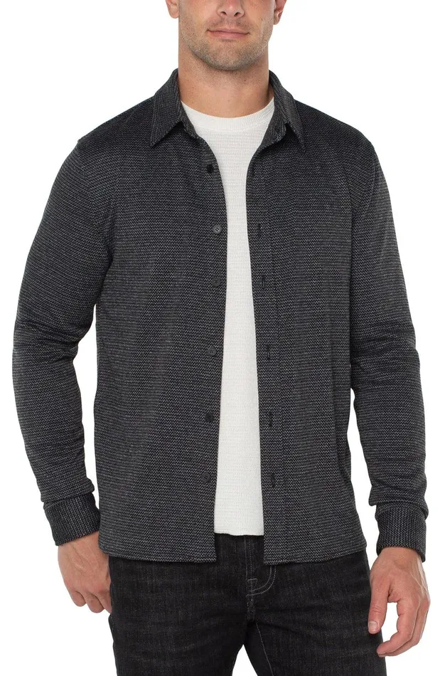 Liverpool Los Angeles KNIT BUTTON UP LONG SLEEVE SHIRT Black Multi Men BUTTON DOWNS