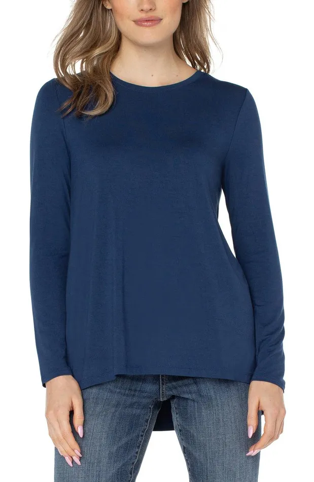 Liverpool Los Angeles LONG SLEEVE SCOOP NECK TEE Night Sky Blue Women TSHIRTS