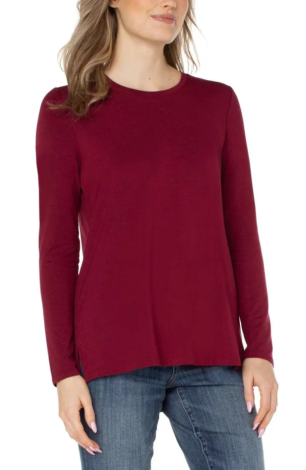 Liverpool Los Angeles LONG SLEEVE SCOOP NECK TEE Red Velvet Women TSHIRTS