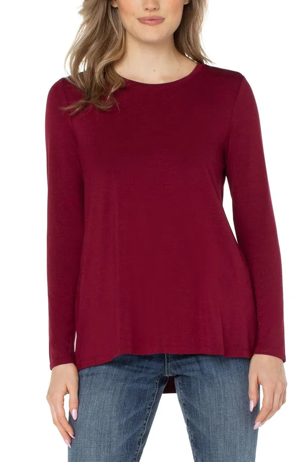 Liverpool Los Angeles LONG SLEEVE SCOOP NECK TEE Red Velvet Women TSHIRTS