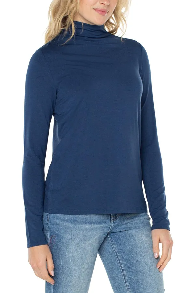 Liverpool Los Angeles MOCK NECK LONG SLEEVE KNIT TOP Night Sky Blue Women KNIT TOPS