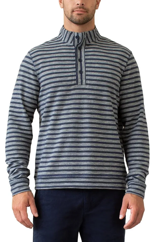 Liverpool Los Angeles MOCK NECK PULLOVER Indigo Stripe Men SWEATERS