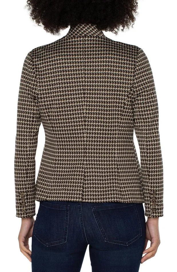 Liverpool Los Angeles ONE BUTTON BLAZER Tan Brown Mod Houndstooth Women BLAZERS