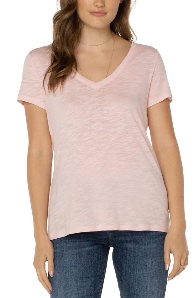 Liverpool Los Angeles VNECK SLUB KNIT TEE Peony Women TSHIRTS