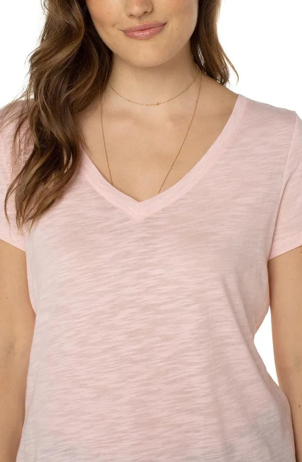 Liverpool Los Angeles VNECK SLUB KNIT TEE Peony Women TSHIRTS