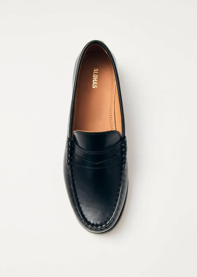 Loafers Women ALOHAS Rivet Black Leather Loafers