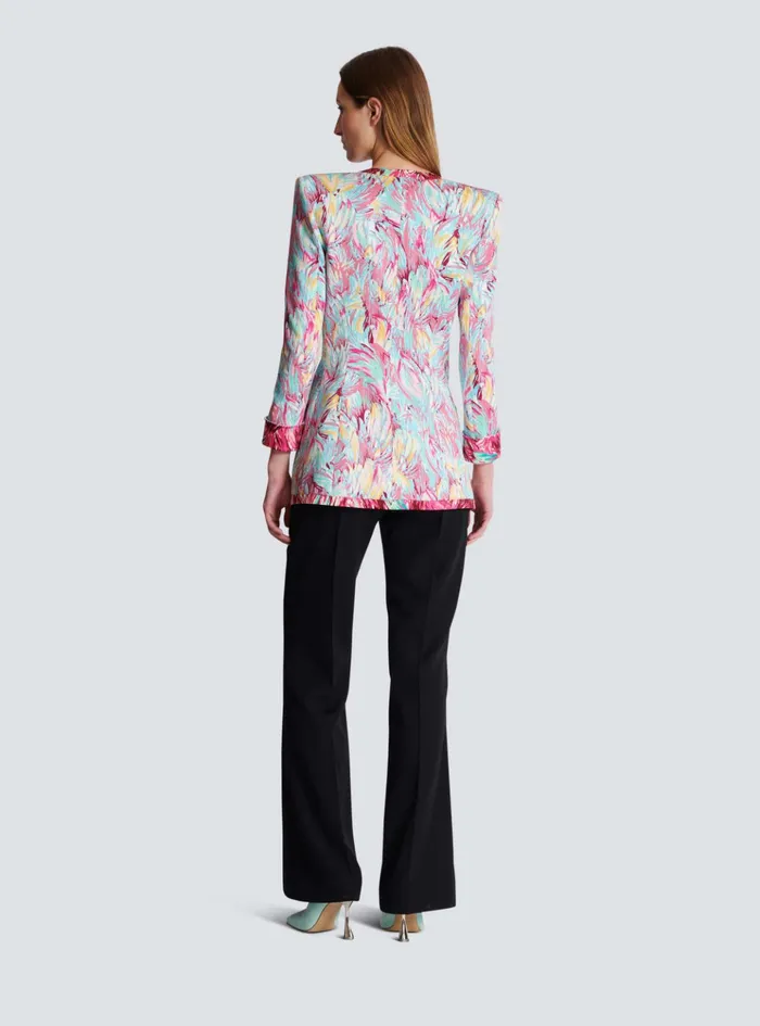 Long 6button Jacket With Feather Print Multicolor Women Balmain Jackets And Blazers