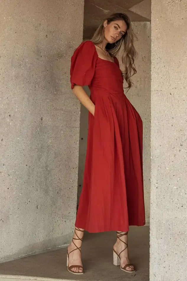 Loxley Midi Dress In Rust Rust Women Bohme Dresses