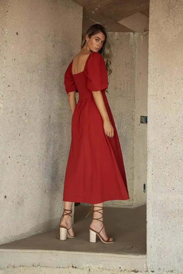 Loxley Midi Dress In Rust Rust Women Bohme Dresses