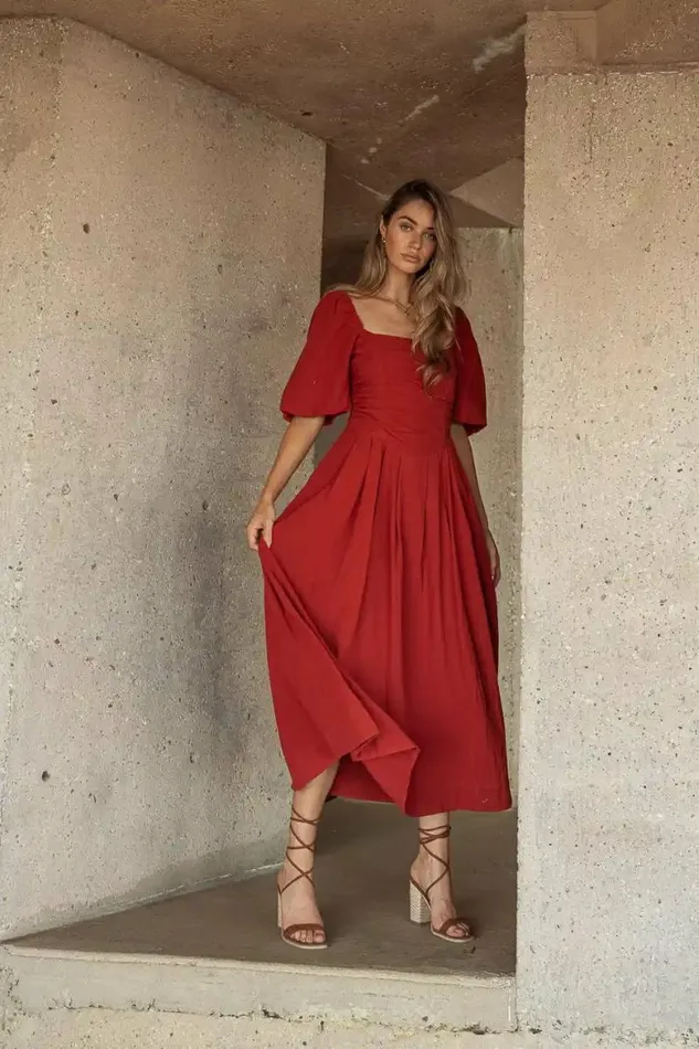 Loxley Midi Dress In Rust Rust Women Bohme Dresses