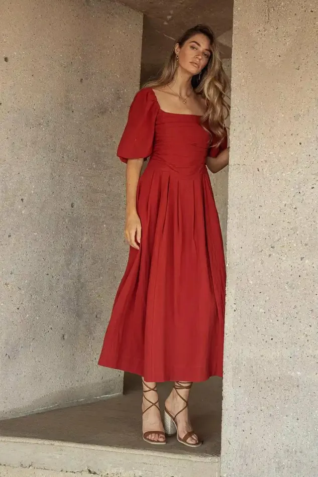 Loxley Midi Dress In Rust Rust Women Bohme Dresses