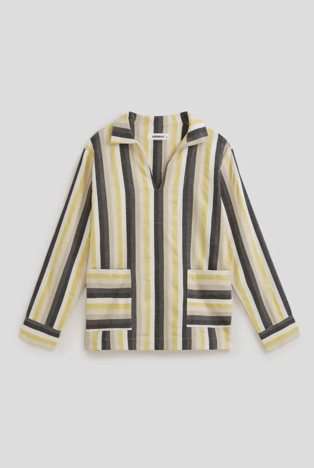 Man Venroy Polos Woven Stripe Open Neck Polo