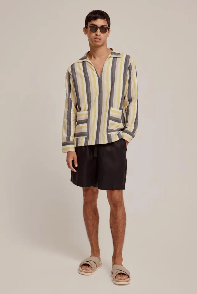 Man Venroy Polos Woven Stripe Open Neck Polo