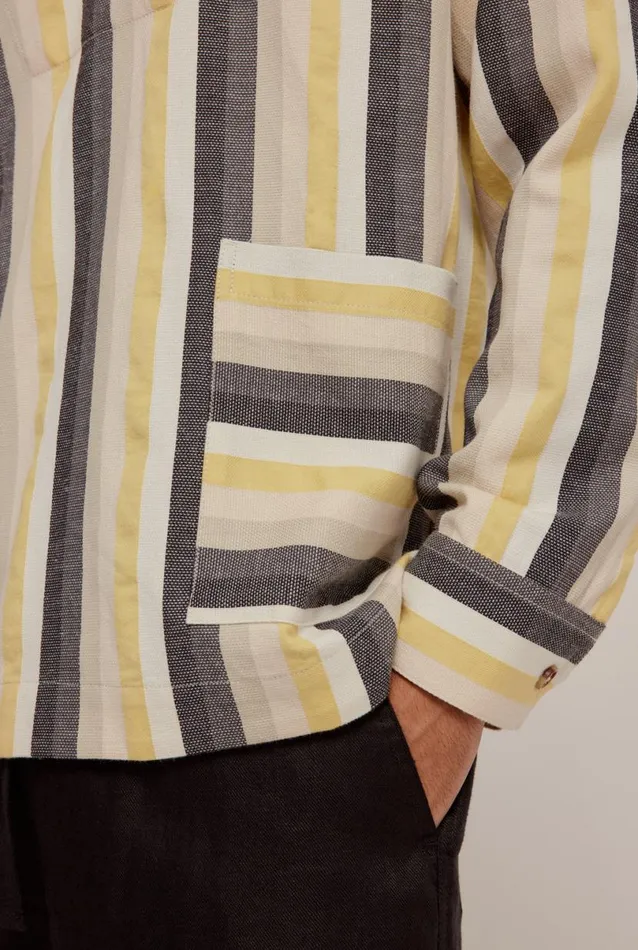 Man Venroy Polos Woven Stripe Open Neck Polo