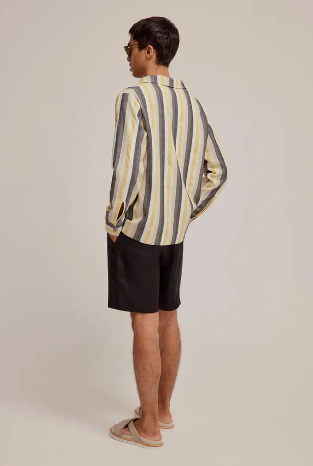Man Venroy Polos Woven Stripe Open Neck Polo