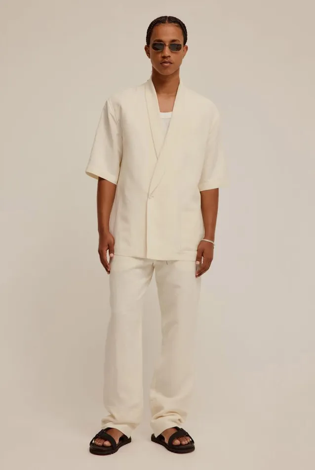 Man Venroy Shirts Silk Linen Relaxed Double Breasted Shirt