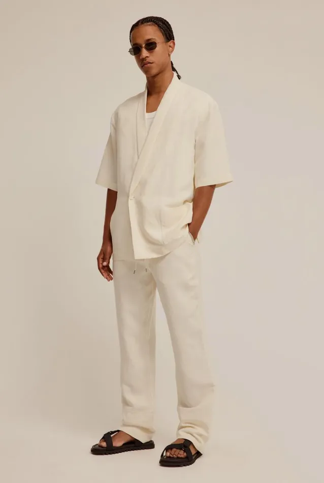 Man Venroy Shirts Silk Linen Relaxed Double Breasted Shirt