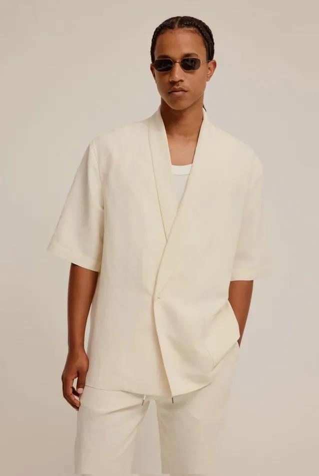 Man Venroy Shirts Silk Linen Relaxed Double Breasted Shirt