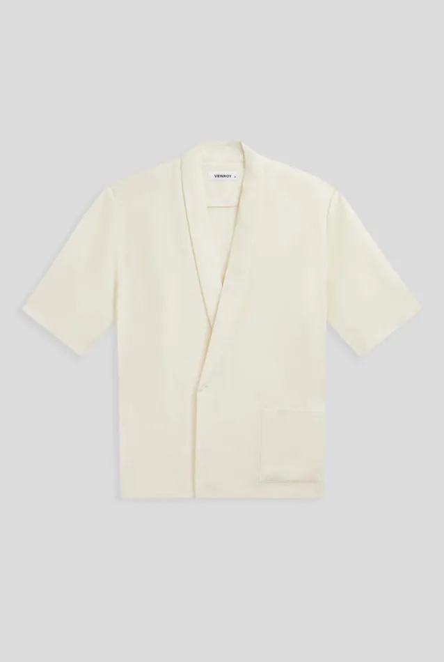 Man Venroy Shirts Silk Linen Relaxed Double Breasted Shirt