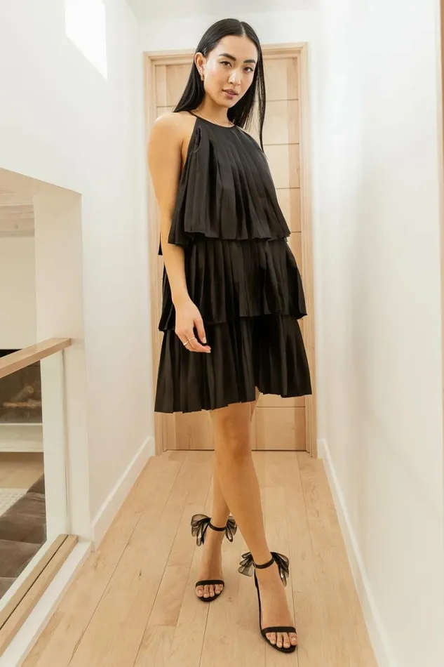 Mara Satin Mini Dress In Black Black Women Bohme Dresses