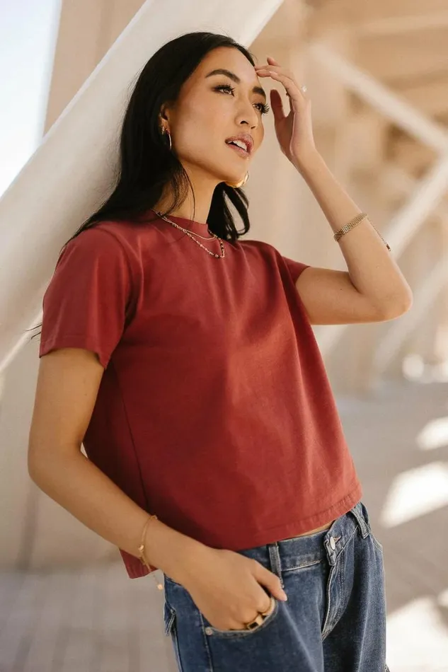Mason Crewneck TShirt In Brick Brick Women Bohme Tees and Tanks