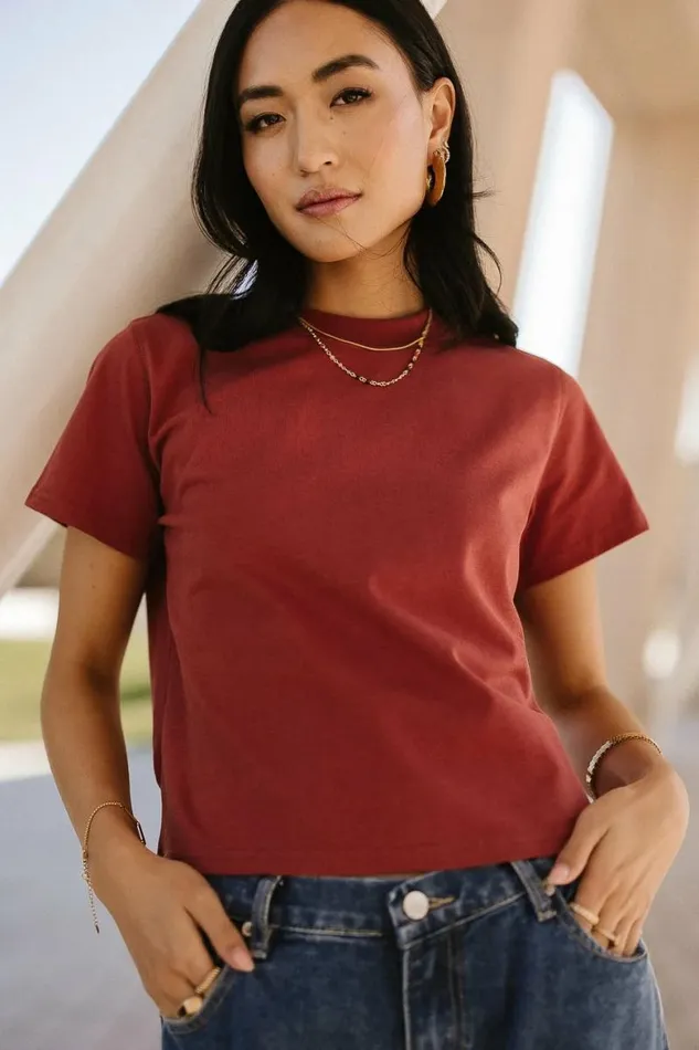 Mason Crewneck TShirt In Brick Brick Women Bohme Tees and Tanks
