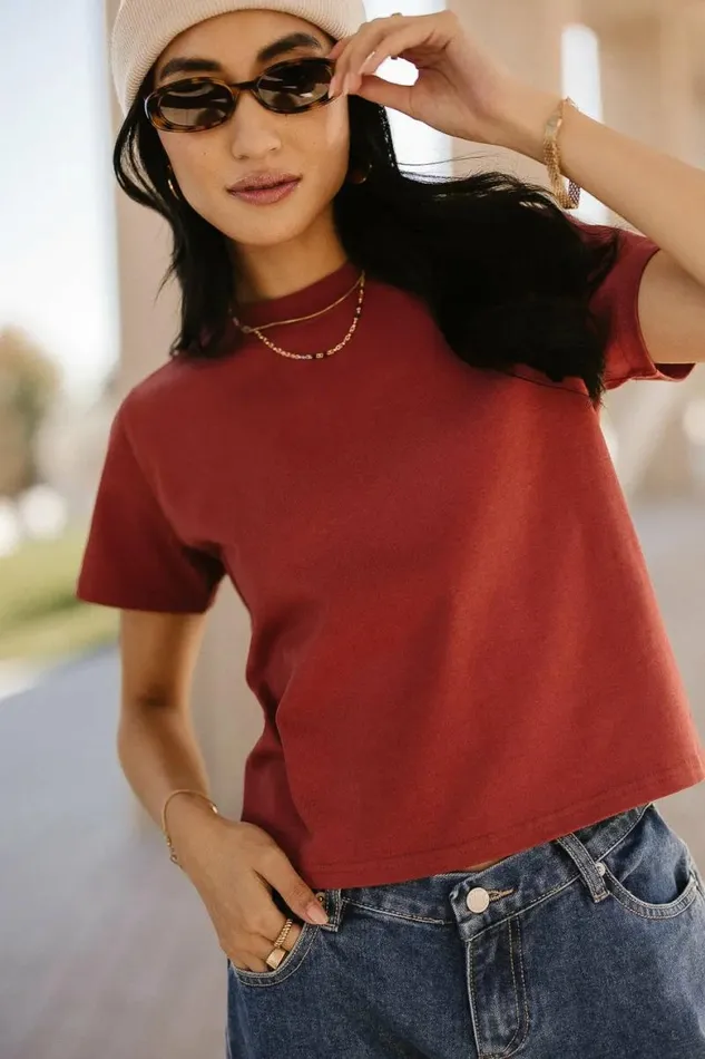 Mason Crewneck TShirt In Brick Brick Women Bohme Tees and Tanks