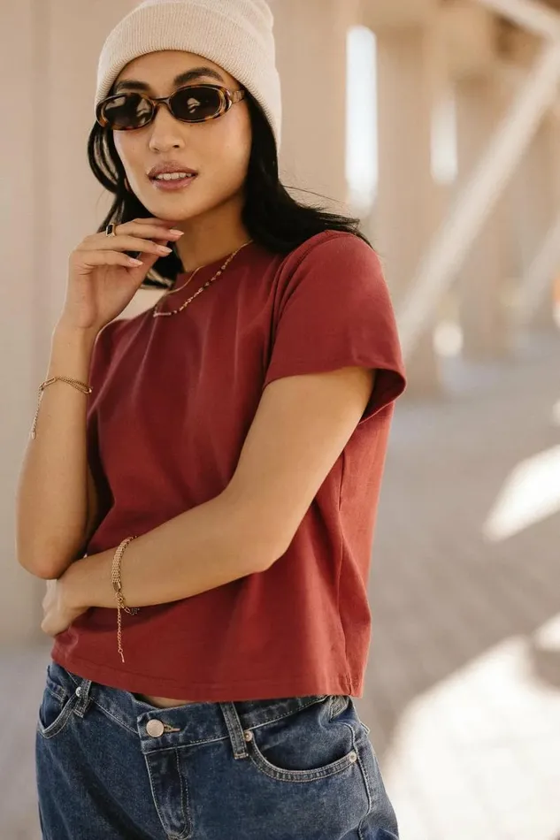 Mason Crewneck TShirt In Brick Brick Women Bohme Tees and Tanks
