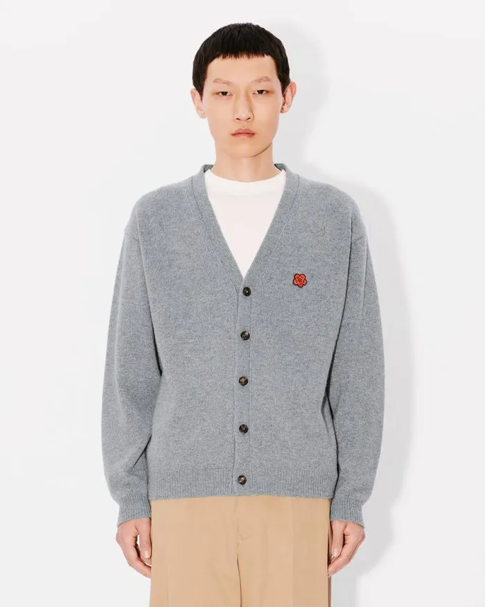 Men 039Boke Flower039 Embroidered Cardigan In Wool Misty Grey Kenzo Sweaters And Cardigans